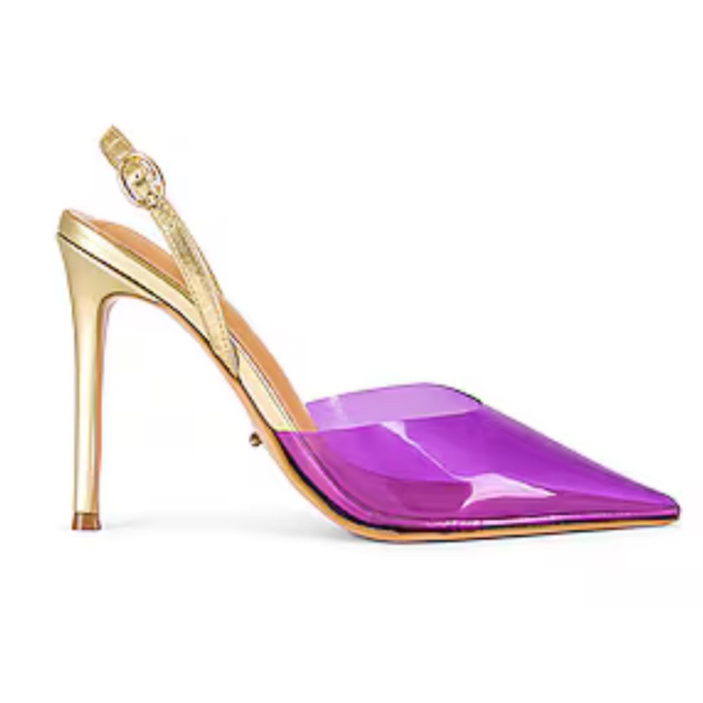 🆕 NIB Tony Bianco Lazer Slingback Pump in Purple Vinylite & Gold